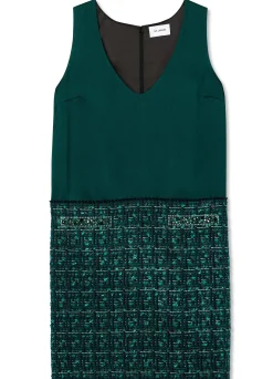 New St. John Twill Tweed Mixed Media Dress Spruce Multi