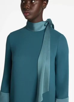 Discount St. John Two Tone Satin Back Crepe Dress Prussian Blue