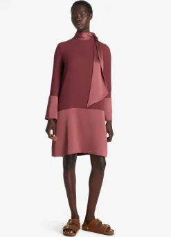 Online St. John Two Tone Satin Back Crepe Dress Cranberry